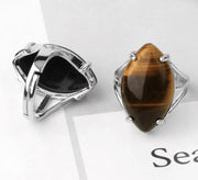 Eye Shaped Cabochon Gemstone Crystal Ring - Black Onyx, Amethyst, Turquoise & More Wicked Tender