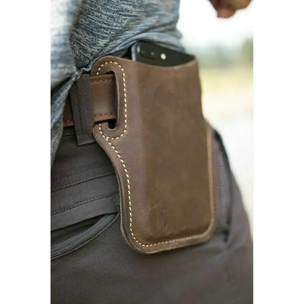 Heavy Duty Leather Cell Phone Holster - Mens Tactical Cell Phone Holster Extra Large Cell Phone Loop Holster for iPhone, Samsung, Oppo, Redmi, Huawei, Xiaomi, Vivo, Lenovo, LG Wicked Tender