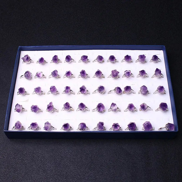 Irregular Amethyst Chunk Gemstone Ring - Adjustable Silver Tone Ring with Raw Crystal Gemstone Cluster Wicked Tender