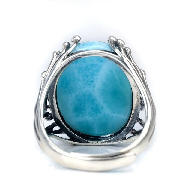Large Oval Larimar Sterling Silver Ring with Prong Setting - Resizable Blue Topaz Gemstone Ring Wicked Tender