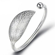 Leaf Shaped Sterling Silver Minimal Bracelet - Nature Inspired Cuff Bangle Wicked Tender