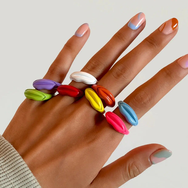Lip Shaped Pastel Rings - Colourful Midi Knuckle Rings for Women Girls Wicked Tender
