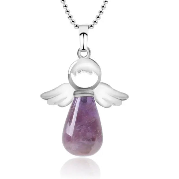 Mini Angel Wing Gemstone Droplet Pendant Necklace - Amethyst, Black Onyx, Turquoise and More Wicked Tender