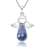 Mini Angel Wing Gemstone Droplet Pendant Necklace - Amethyst, Black Onyx, Turquoise and More Wicked Tender