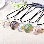 Moon Shaped Tree of Life Wire Wrap Gemstone Pendant Necklace - Amethyst, Opal, Rose Quartz & More Wicked Tender
