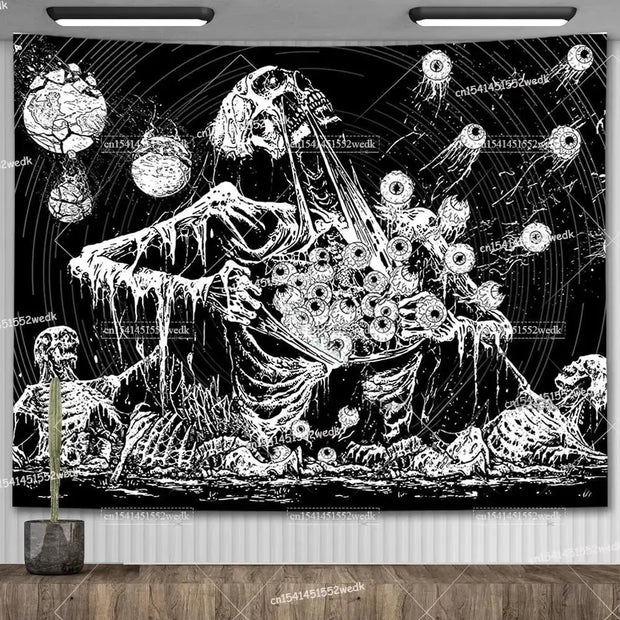 Large Psychedelic Cosmic Skeleton Wall Tapestry for Wall Decor - Wicked Tender