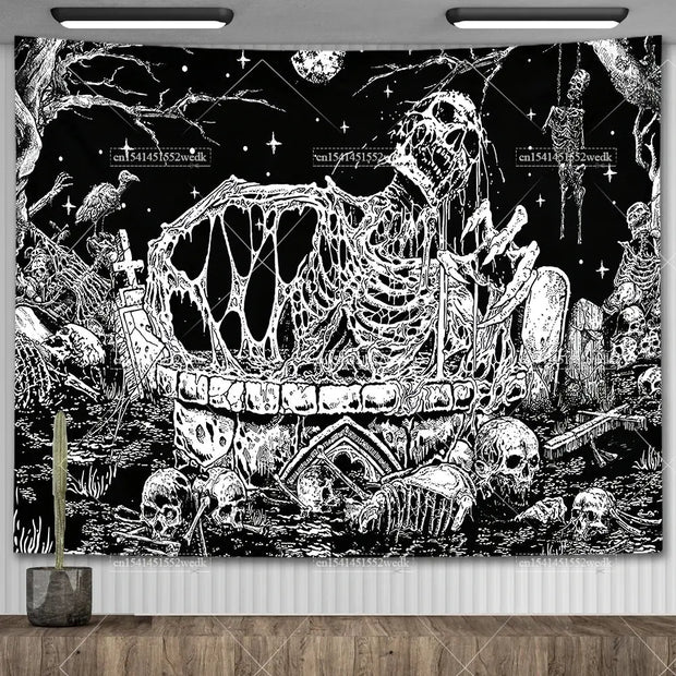 Large Psychedelic Cosmic Skeleton Wall Tapestry for Wall Decor - Wicked Tender