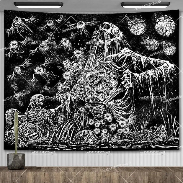 Large Psychedelic Cosmic Skeleton Wall Tapestry for Wall Decor - Wicked Tender