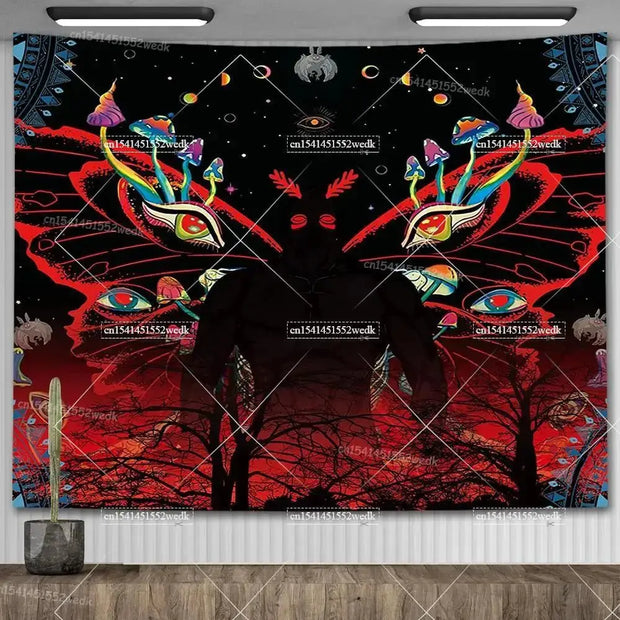 Large Psychedelic Cosmic Skeleton Wall Tapestry for Wall Decor - Wicked Tender