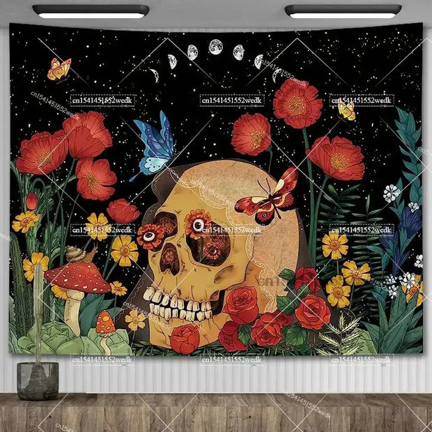 Large Psychedelic Cosmic Skeleton Wall Tapestry for Wall Decor - Wicked Tender