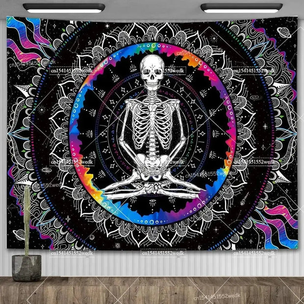 Large Psychedelic Cosmic Skeleton Wall Tapestry for Wall Decor - Wicked Tender