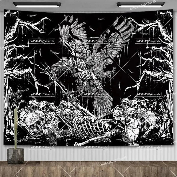 Large Psychedelic Cosmic Skeleton Wall Tapestry for Wall Decor - Wicked Tender