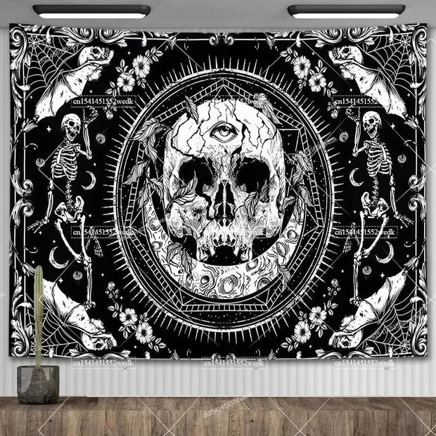 Large Psychedelic Cosmic Skeleton Wall Tapestry for Wall Decor - Wicked Tender