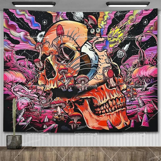 Large Psychedelic Cosmic Skeleton Wall Tapestry for Wall Decor - Wicked Tender