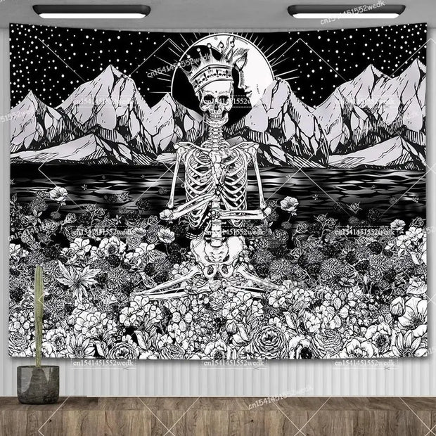 Large Psychedelic Cosmic Skeleton Wall Tapestry for Wall Decor - Wicked Tender