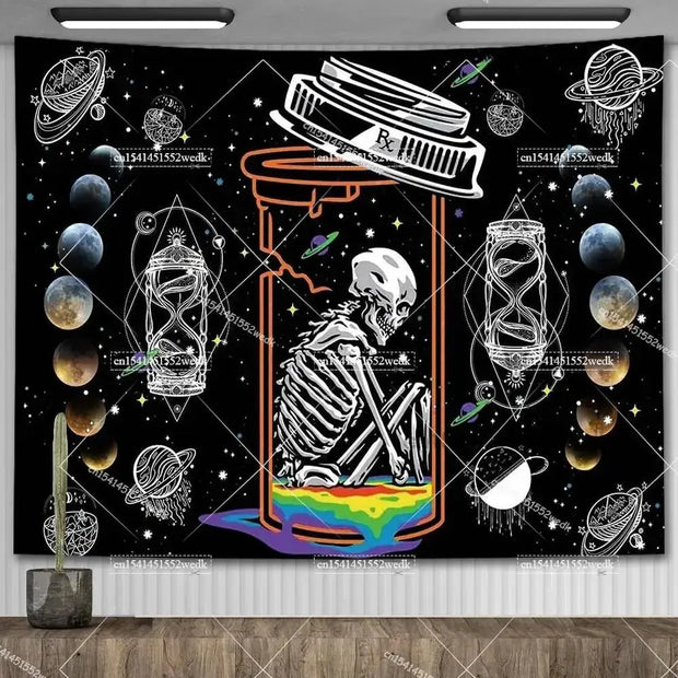 Large Psychedelic Cosmic Skeleton Wall Tapestry for Wall Decor - Wicked Tender