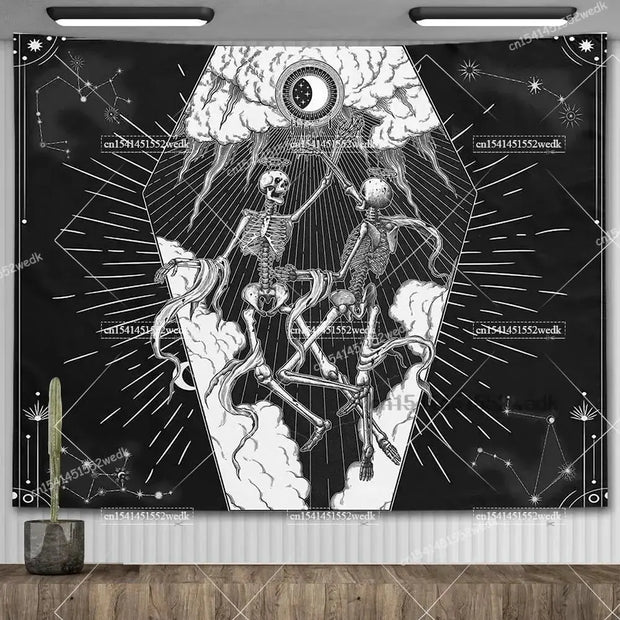 Large Psychedelic Cosmic Skeleton Wall Tapestry for Wall Decor - Wicked Tender