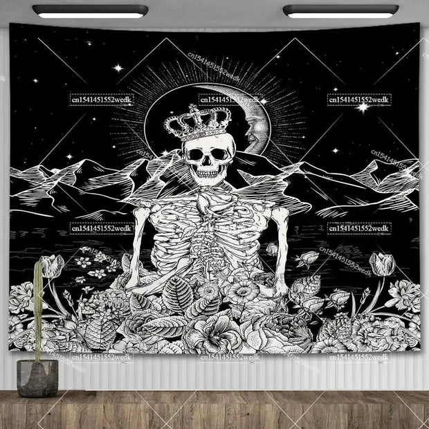 Large Psychedelic Cosmic Skeleton Wall Tapestry for Wall Decor - Wicked Tender