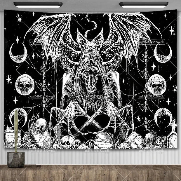 Large Psychedelic Cosmic Skeleton Wall Tapestry for Wall Decor - Wicked Tender
