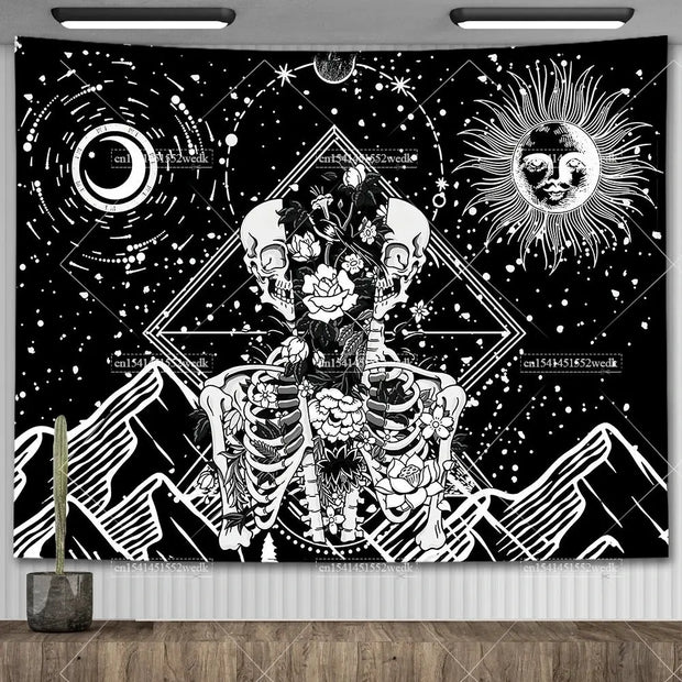 Large Psychedelic Cosmic Skeleton Wall Tapestry for Wall Decor - Wicked Tender