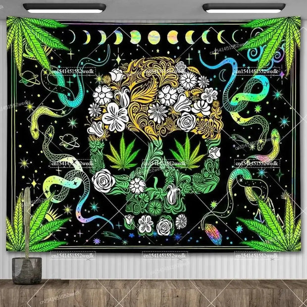 Large Psychedelic Cosmic Skeleton Wall Tapestry for Wall Decor - Wicked Tender