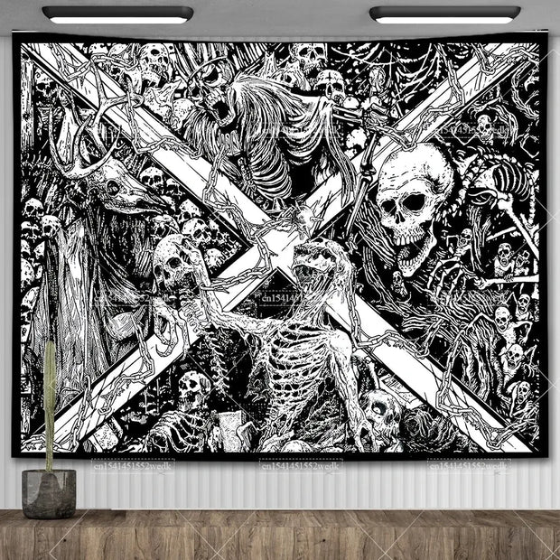 Large Psychedelic Cosmic Skeleton Wall Tapestry for Wall Decor - Wicked Tender