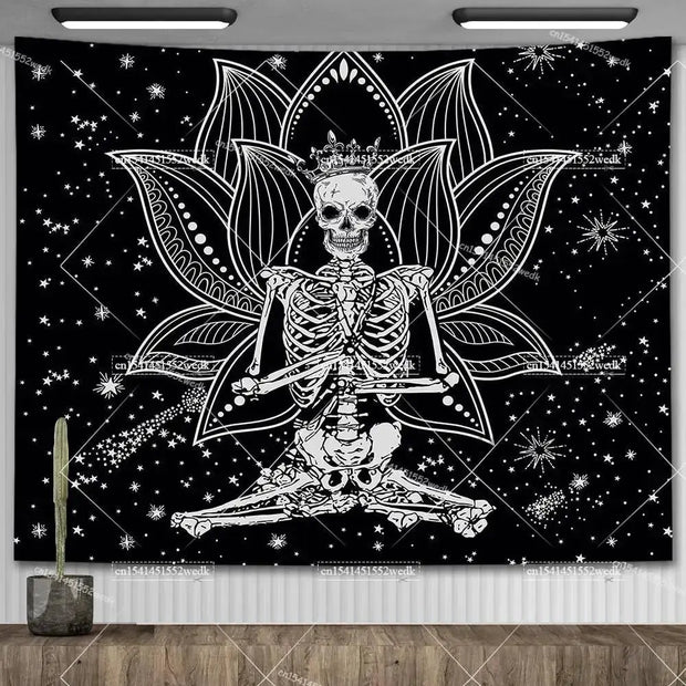 Large Psychedelic Cosmic Skeleton Wall Tapestry for Wall Decor - Wicked Tender