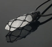 Natural Gemstone Rope Wrap Pendant Necklace -  Amethyst, Obsidian, Rose Quartz & More Wicked Tender