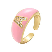 Pink Pastel Initial Letter Ring - Personalized Open Alphabet Ring with Inlaid Zircon Wicked Tender