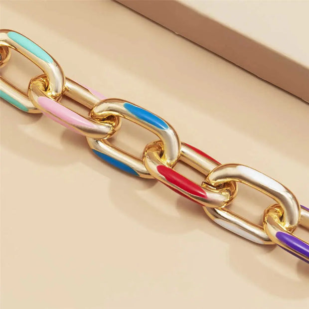Rainbow Gold Chain Bracelet - Thick Colourful Fashion Bangle Wicked Tender
