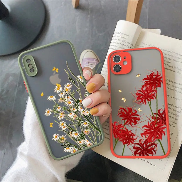 Red Wild Flower Phone Case - Clear Flower Phone Case Colorful Aesthetic Phone Case Blue Flower Purple Lavender Flower Cute Spring Phone Case for iPhone 11, 12, 13, 14, Pro, Pro Max, XR Wicked Tender