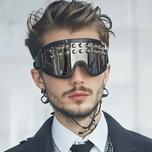 Cyber Spire Goggles – Futuristic Mirrored Cyberpunk Eyewear with Studd ...