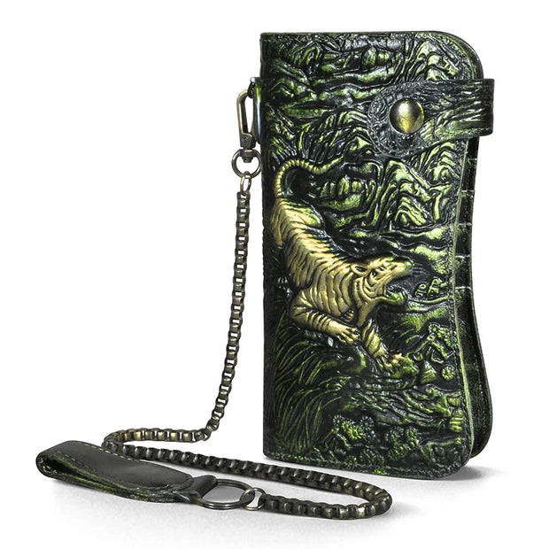 Dragon & Tiger Forge Wallet – Handcrafted Mythic Leather Wallet for Power & Balance