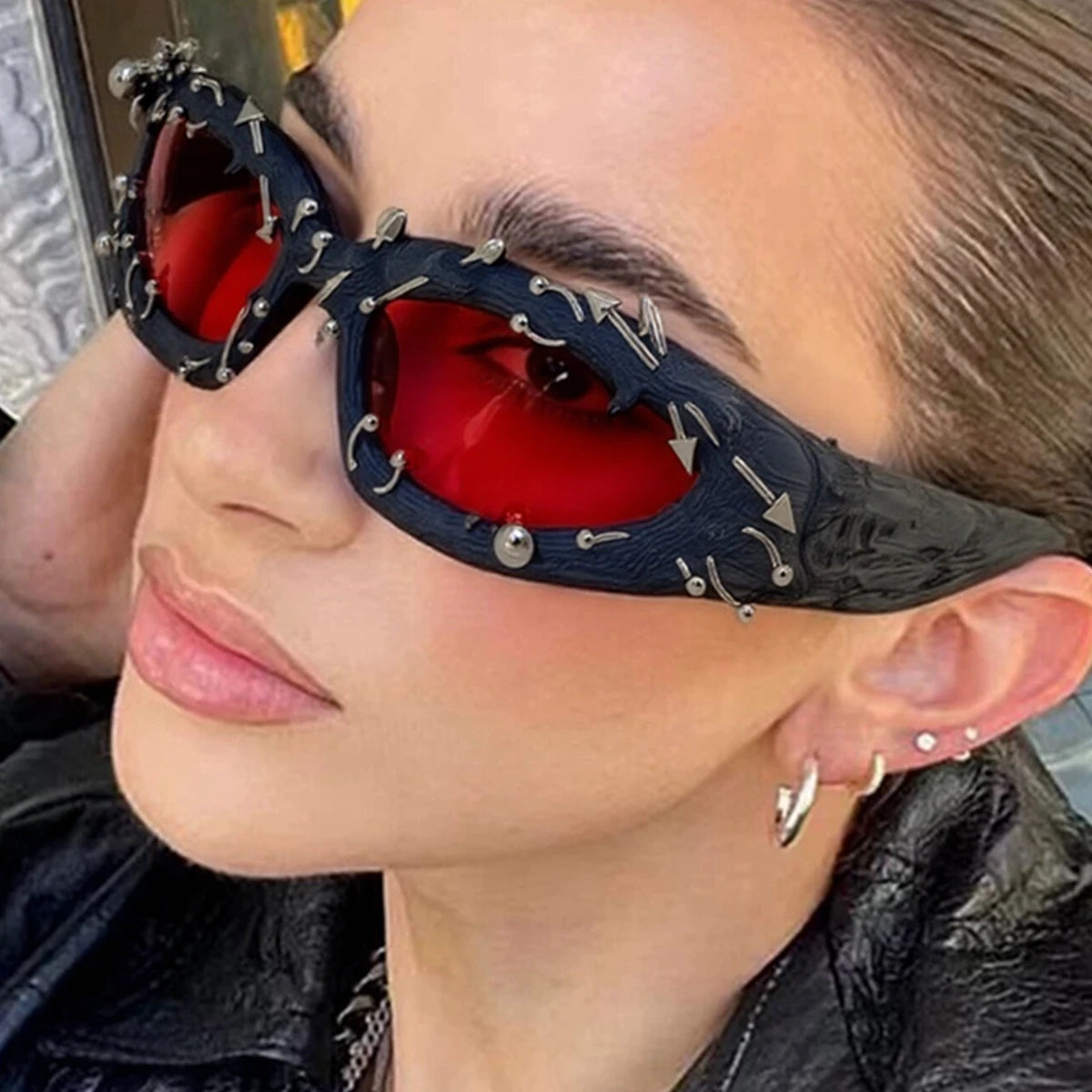 Futuristic Studded Wraparound Shield Sunglasses - Smoke Amazon.com: Incredible Bargains The Savage, Futuristic  main image 2