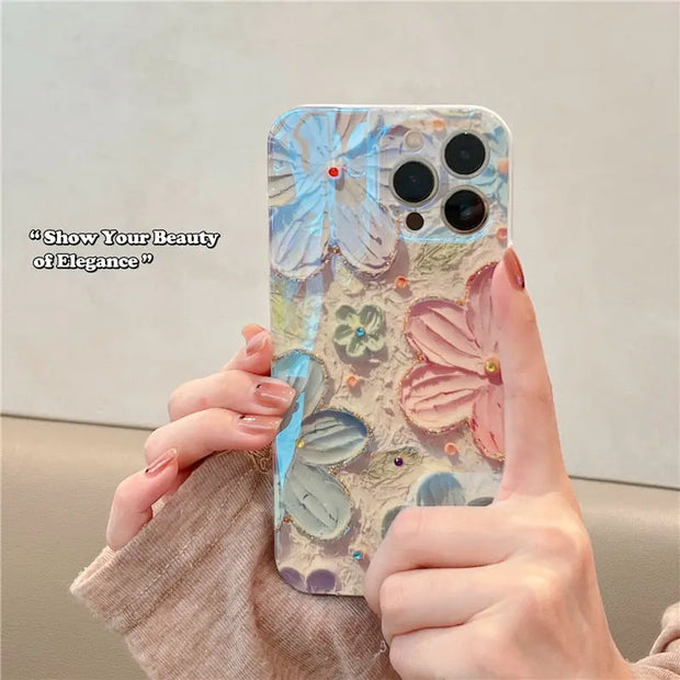 Shimmer Glow Wildflower Phone Case - Cute Colorful Glitter iPhone Case Pastel Aesthetic Phone Case for iPhone 11, 12, 13, 14, Pro, Pro Max, Mini, Plus, SE Wicked Tender