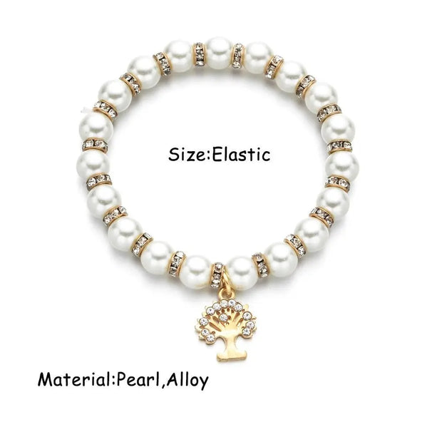 Spiritual Symbol Pearl Pendant Bracelet - Adjustable Rhinestone Charm Bracelet Wicked Tender