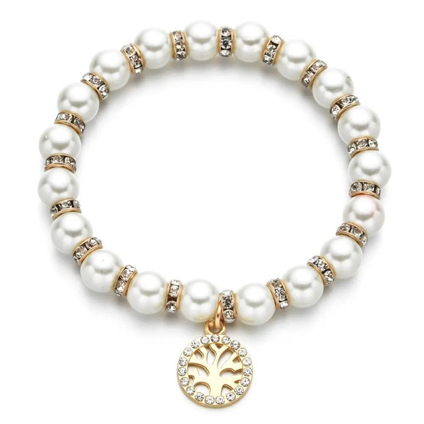 Spiritual Symbol Pearl Pendant Bracelet - Adjustable Rhinestone Charm Bracelet Wicked Tender