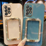 Square Crystal Ring Solid Color Phone Case for Samsung - Luxury Samsung Phone Case with Sparkling Crystal PopSocket Stand Chic Samsung Phone Case for Women for Samsung Galaxy A Series S Series Wicked Tender