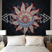 Sun Moon Wall Art Tapestry for Bedroom - Hanging Witchcraft Decor with Black Cats, Skulls, Night Sky, Sun Moon Face Wicked Tender