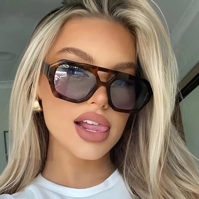 Hexagonal Aviator Sunglasses Thick Square Frame Double Bridge UV400 Protection Mirkcittle Trendy Square Aviator Sunglasses for Women Men  main image 4