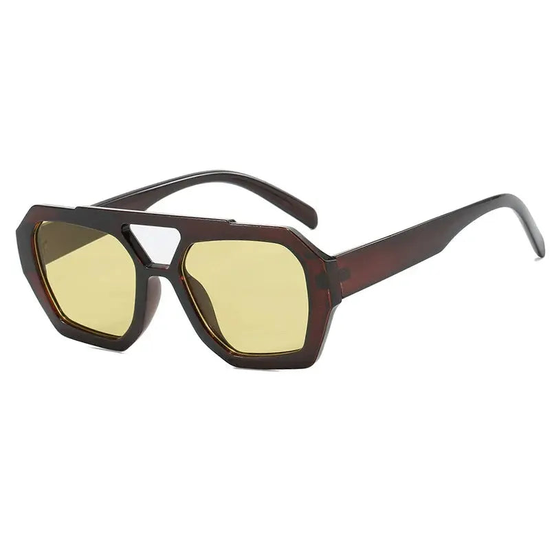 Oversize Square Aviator Sunglasses, Hexagon Thick Double Bridge Pilot Trendy Designer Oversize Square Aviator Sunglasses Mauritius  main image 2