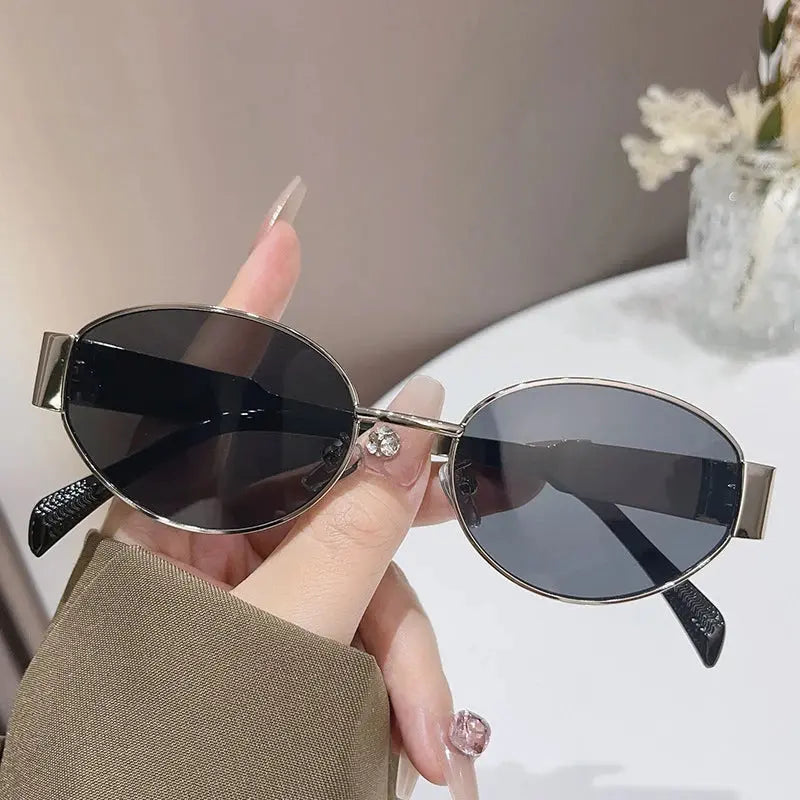 Gold Rim Oval Vintage Sunglasses | Luxury Gold Frame Brown  display picture 1