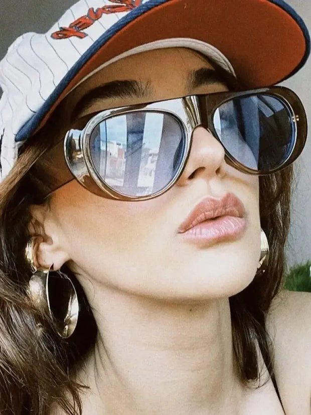 Surendra 38 - Retro Big Frame Punk Sunglasses Women Fashion New Oversized Sunglasses Gradient Color Vintage Round Glasses Goggles Wicked Tender
