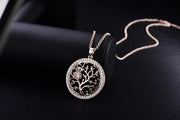 Tiny Owl Tree of Life Pendant Necklace - Long Crystal Pendant Statement Necklace in Gold, Silver, Rose Gold Wicked Tender