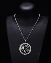 Tiny Owl Tree of Life Pendant Necklace - Long Crystal Pendant Statement Necklace in Gold, Silver, Rose Gold Wicked Tender