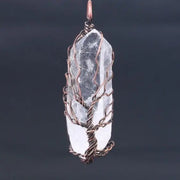 Tree of Life Clear Quartz Crystal Pillar Pendant Necklace - Handmade Necklace Antique Copper Or Silver Wire Wrap Wicked Tender