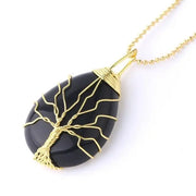 Tree of Life Polished Gemstone Pendant Necklace - Handmade Necklace Gold Or Platinum Plated Wire Wrap Wicked Tender