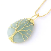 Tree of Life Polished Gemstone Pendant Necklace - Handmade Necklace Gold Or Platinum Plated Wire Wrap Wicked Tender