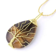 Tree of Life Polished Gemstone Pendant Necklace - Handmade Necklace Gold Or Platinum Plated Wire Wrap Wicked Tender