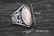 Vintage Eye Shaped Crystal Gemstone Ring - Antique Snail Pattern Design with Bezel and Inlay Setting Wicked Tender